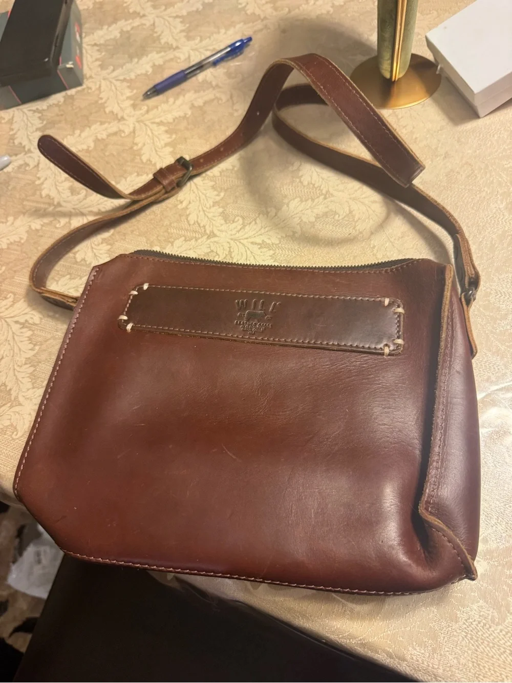 Will Leather Goods Simple Crossbody Bag Brown Vegetable Tanned Leather